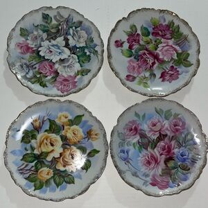 Set of Four Hand Painted Floral/Rose Decorative Plates Set